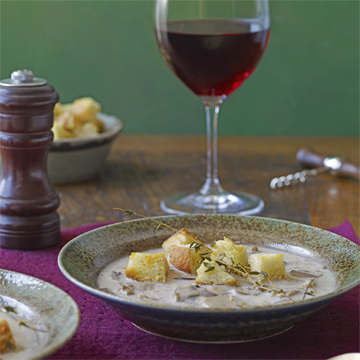 Wild Mushroom Soup with Parmesan Croutons