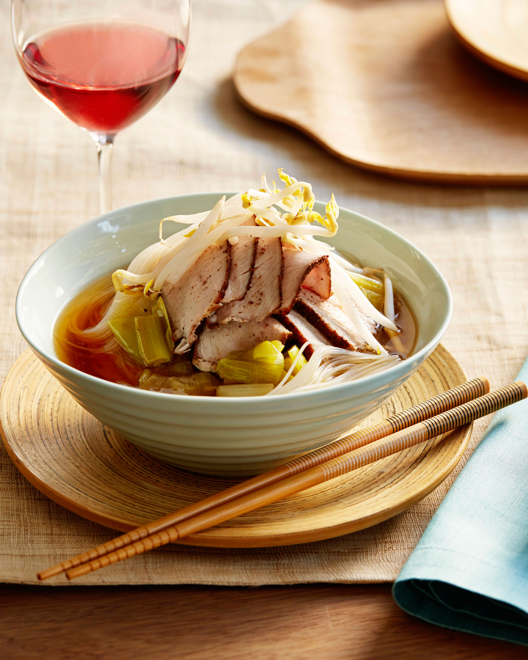 Rice Noodles with Five-Spice Pork and Braised Leeks in Anise Broth