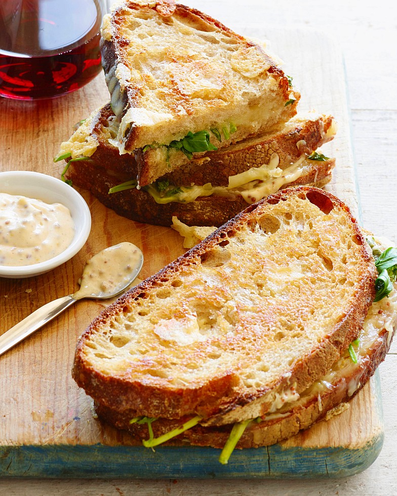 Grilled Three Cheese Sandwiches with Mustard Aioli