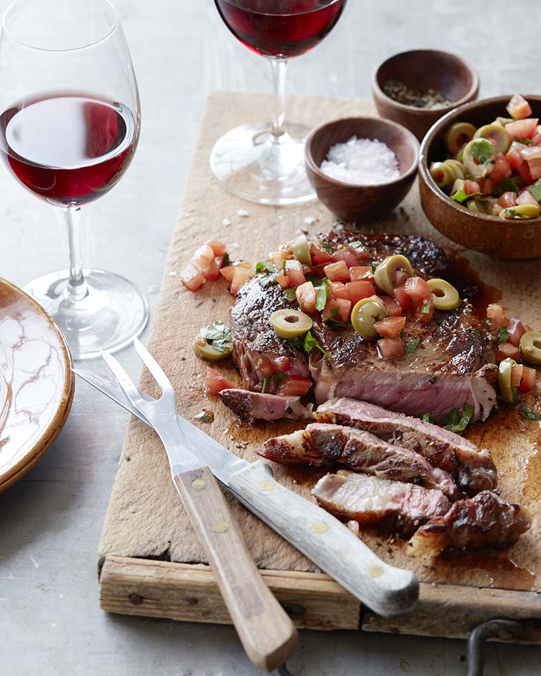 Seared Rib-Eye Steak with Olive Tomato Relish