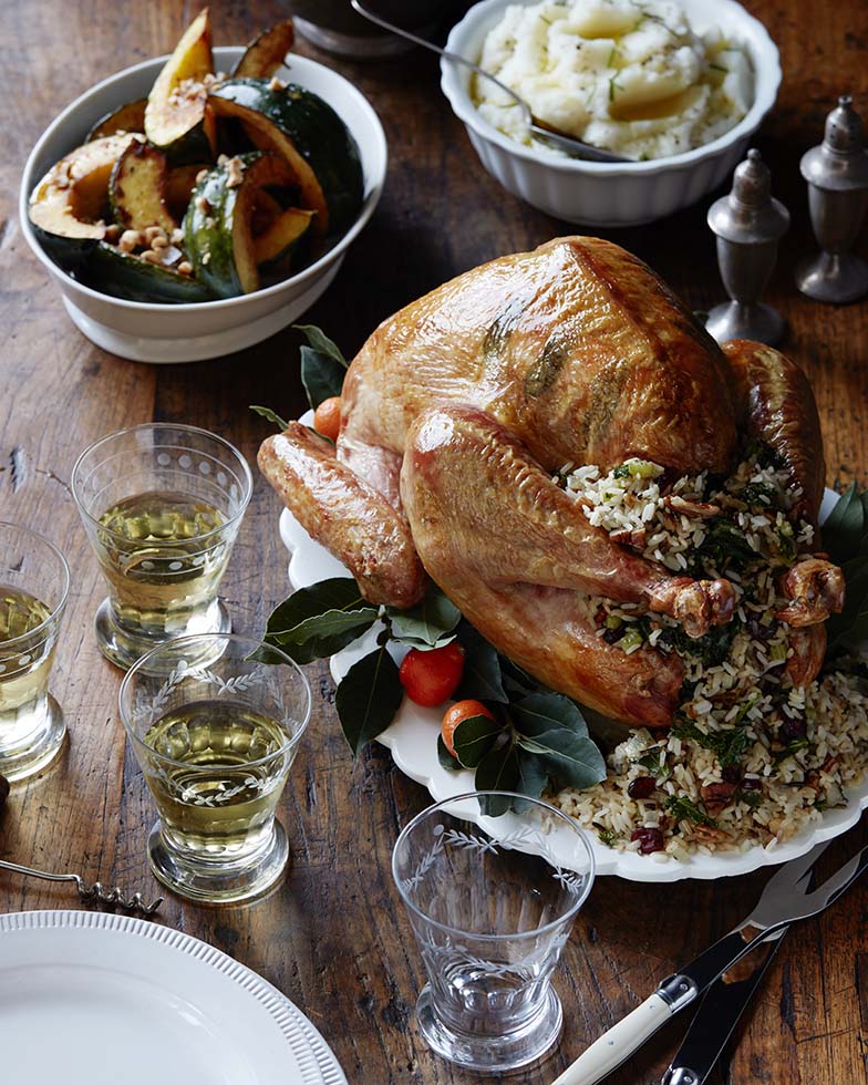 Roasted Whole Turkey with Wild Rice and Kale Stuffing
