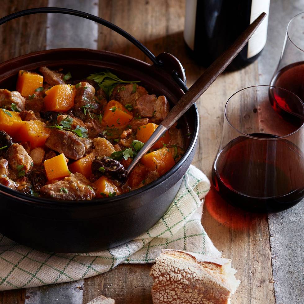 Braised Pork Shoulder with Butternut Squash and Prunes