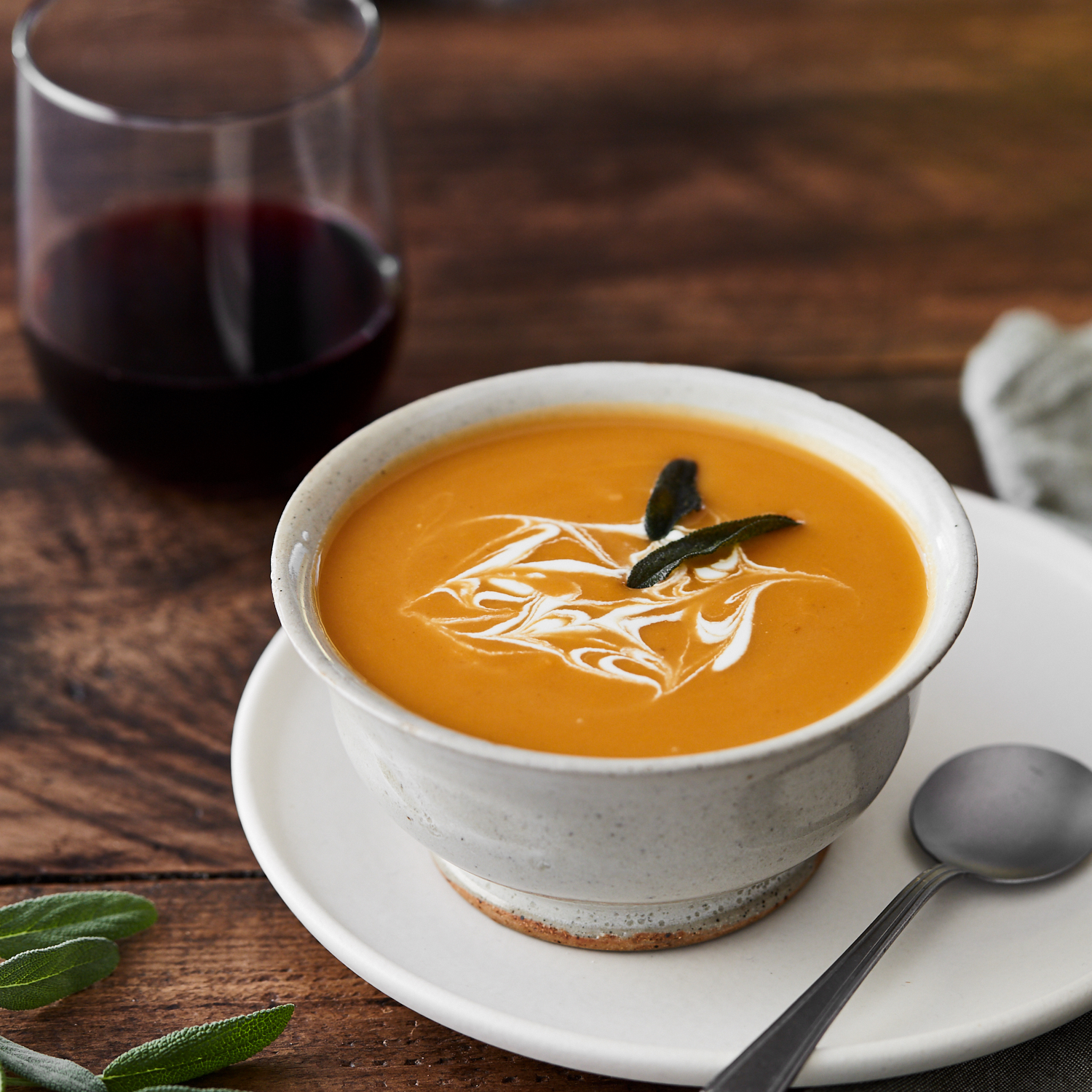 Roasted Butternut Squash and Fennel Soup with Fried Sage