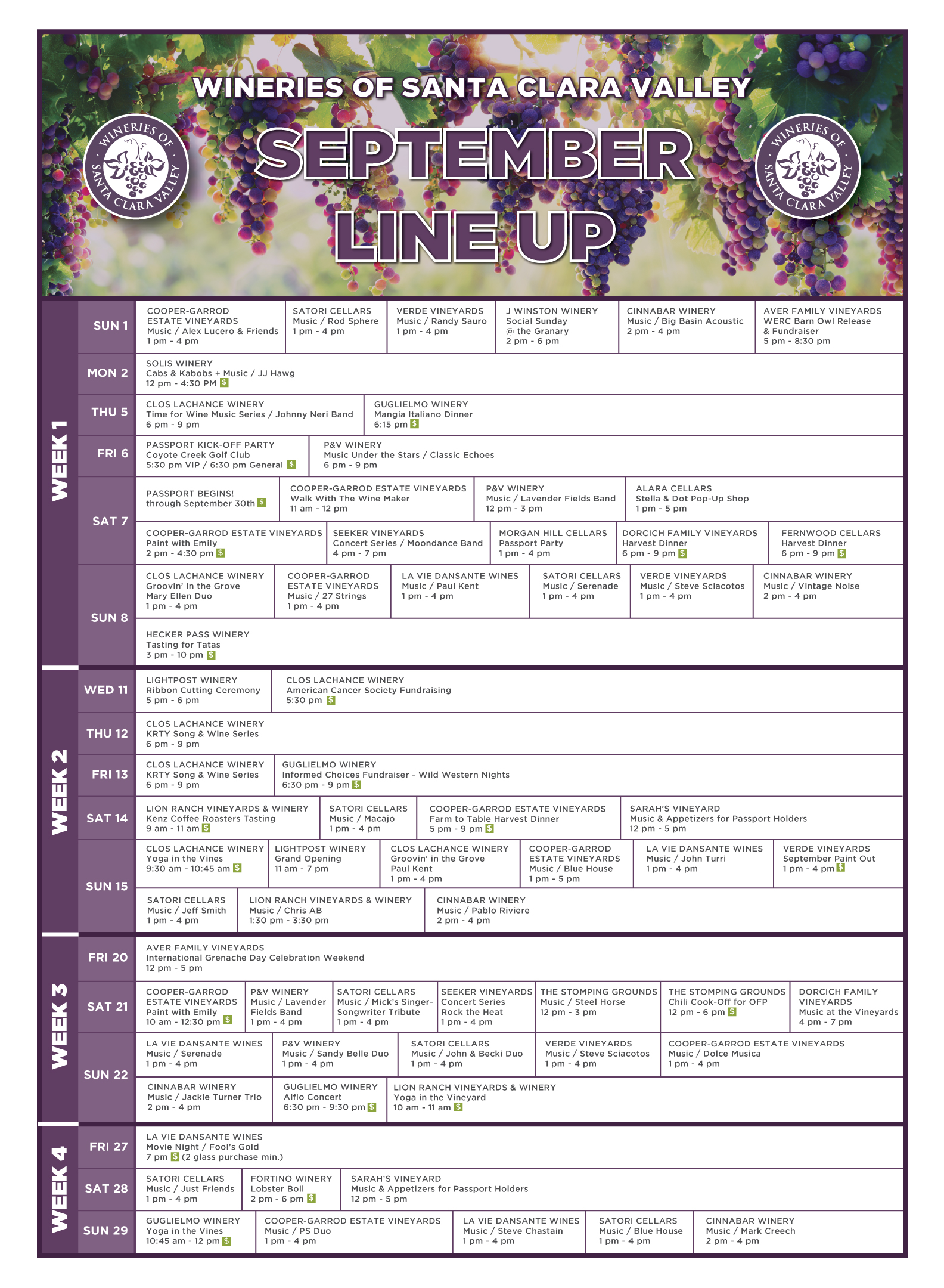 September Events at the Wineries of Santa Clara Valley