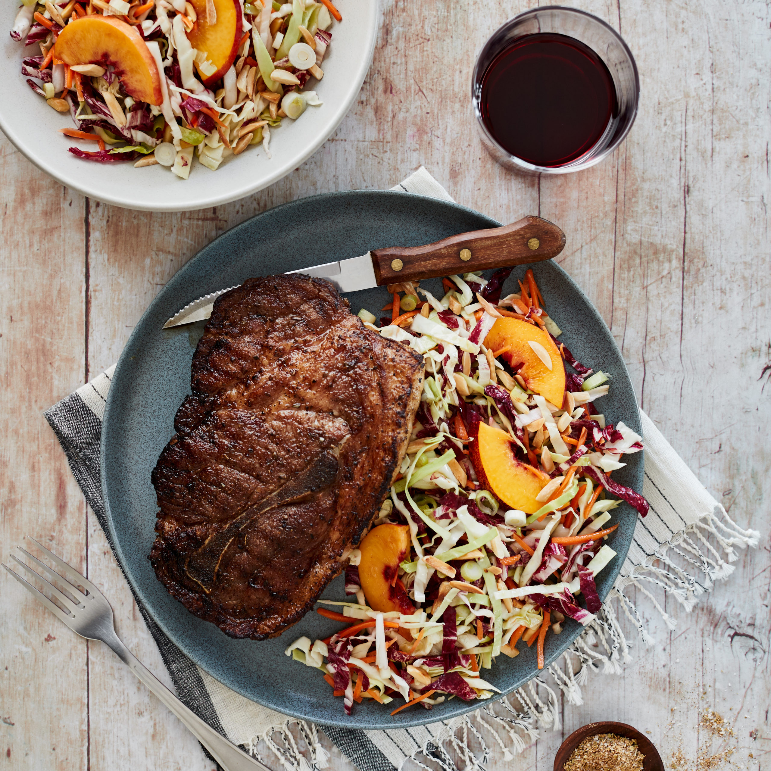 Grilled Pork Shoulder Chops with Nectarine Slaw