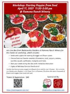 Workshop, starting veggies from seed, april 17, 2021 at Ramona Ranch Winery