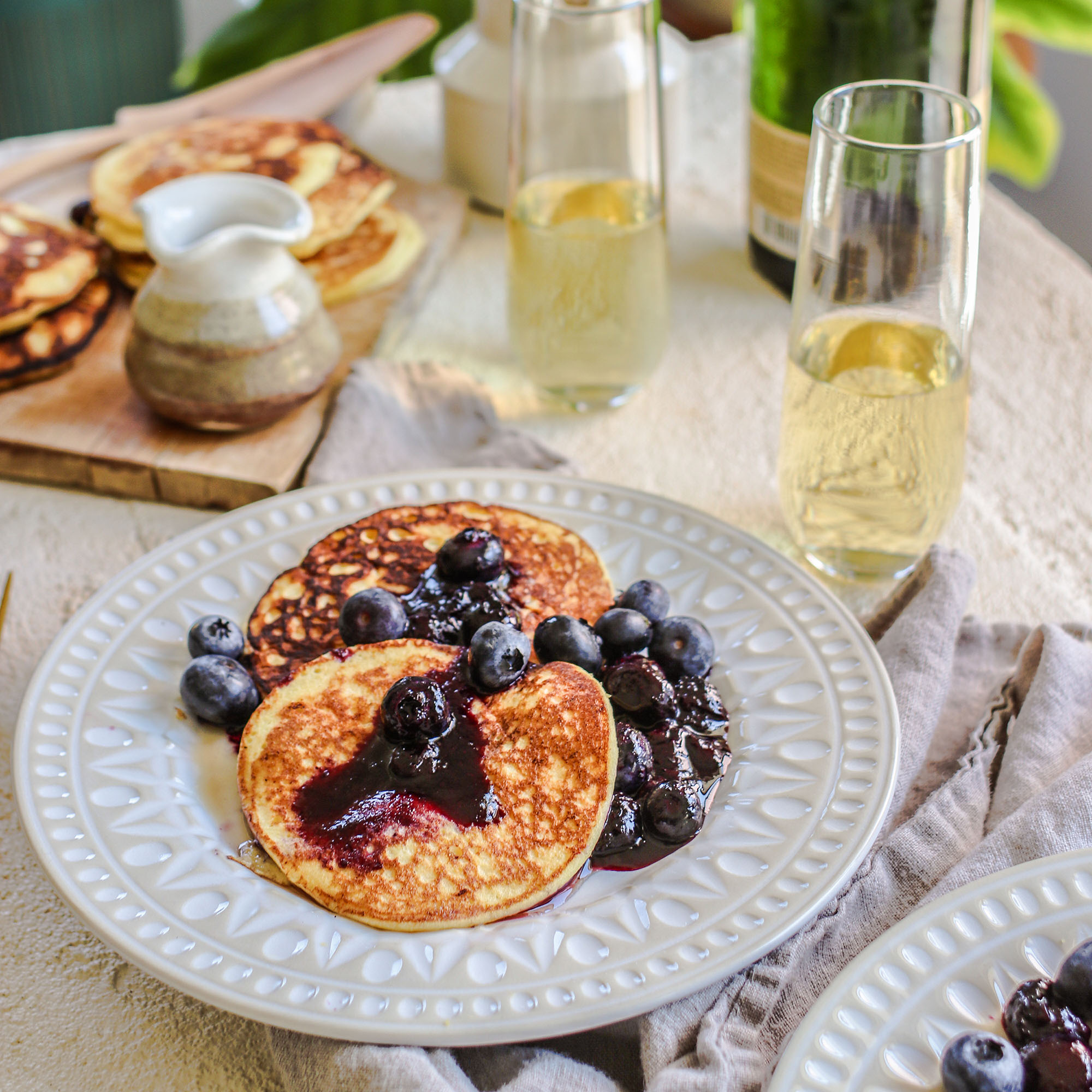 Ricotta Blueberry Pancakes with Blueberry Sauce