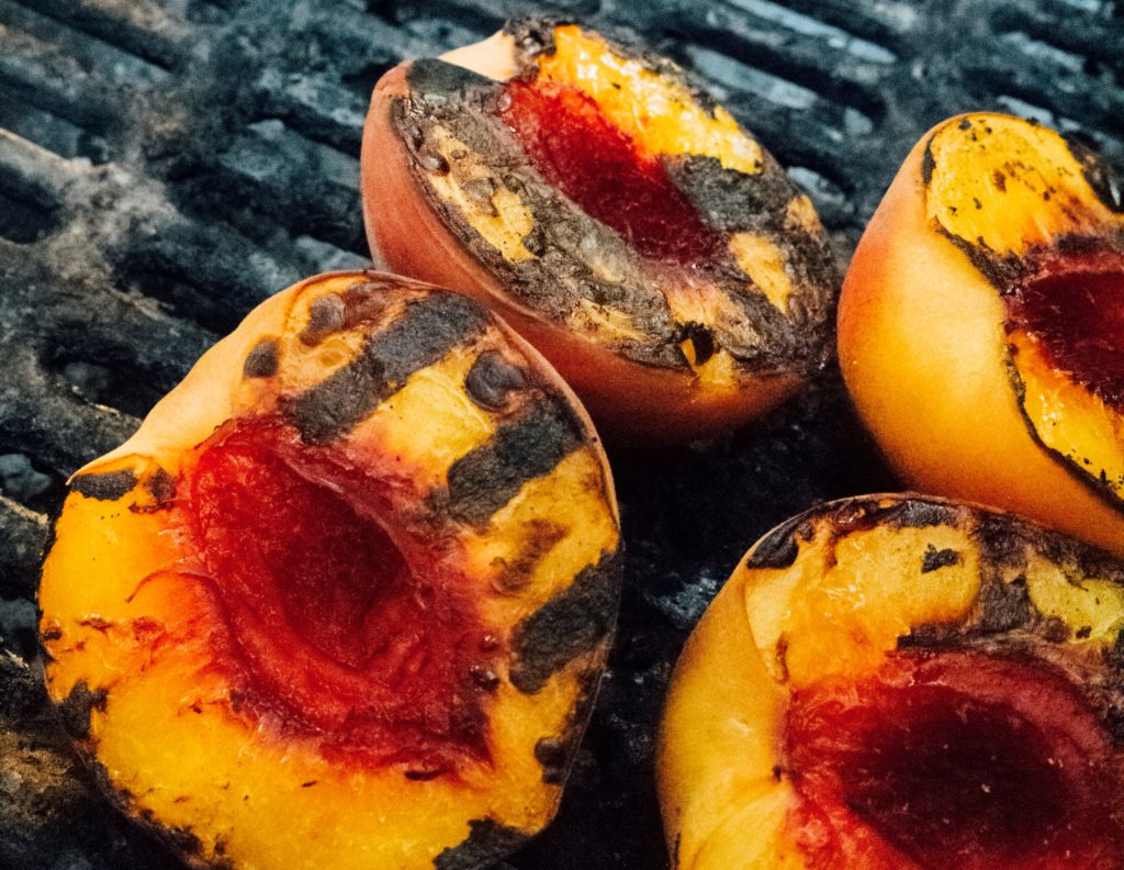 Camping and wine grilled peaches
