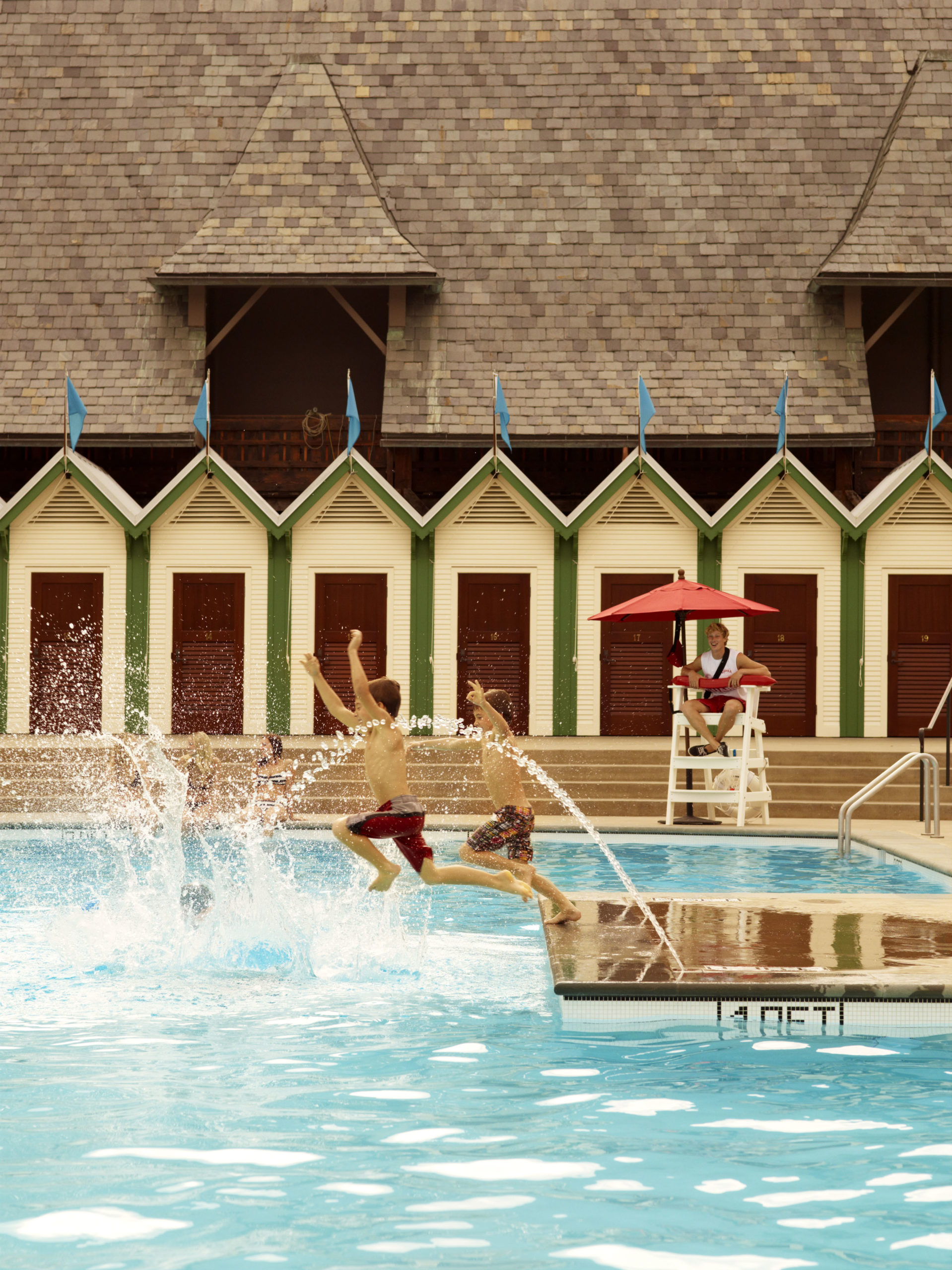 Family friendly winery kids swimming at pool