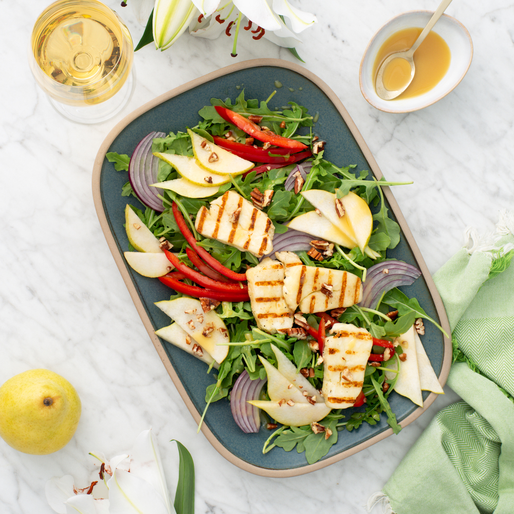Grilled Halloumi & Poached Pear Salad