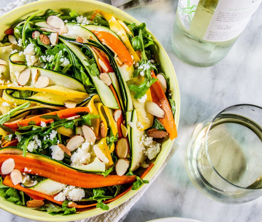 Zucchini and Carrot Salad with Toasted Almonds and Arugula