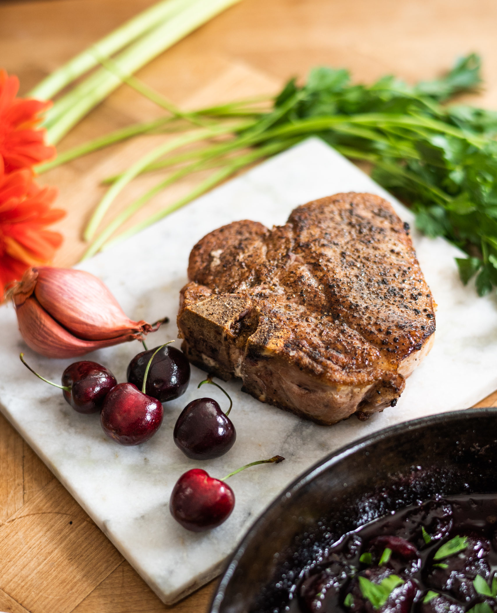 Grilled Pork Chop and Cherry Sauce