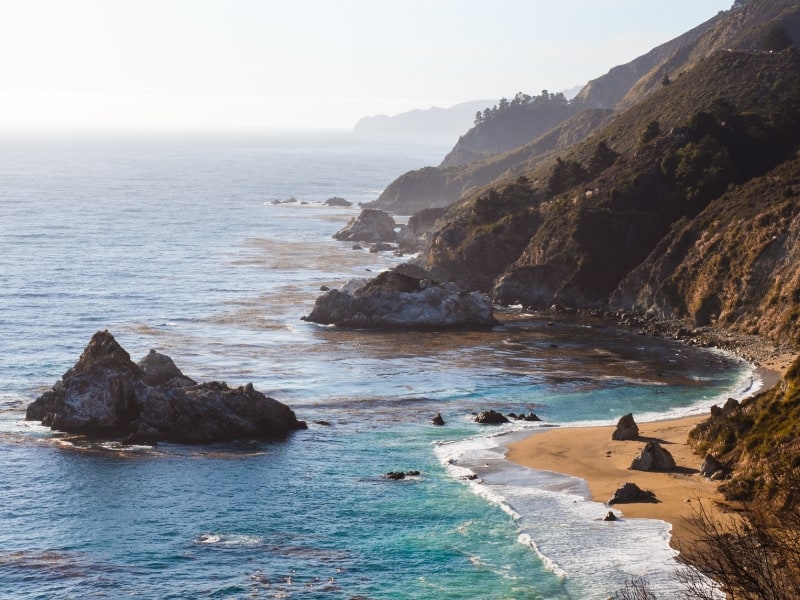 California coast line with ocean views and cliffs.