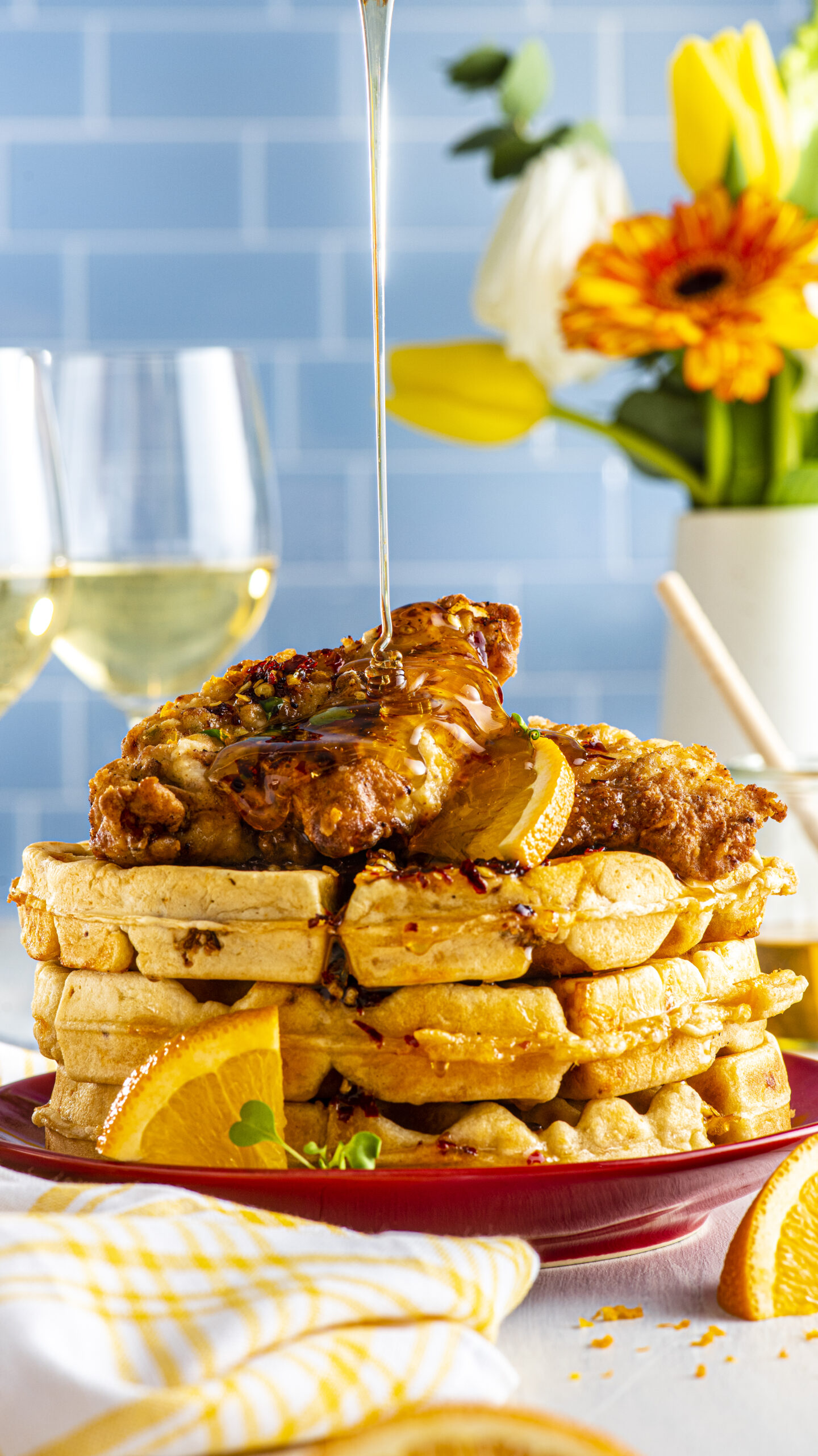 Chicken and Waffles with Spicy Honey Sauce - Discover California Wines