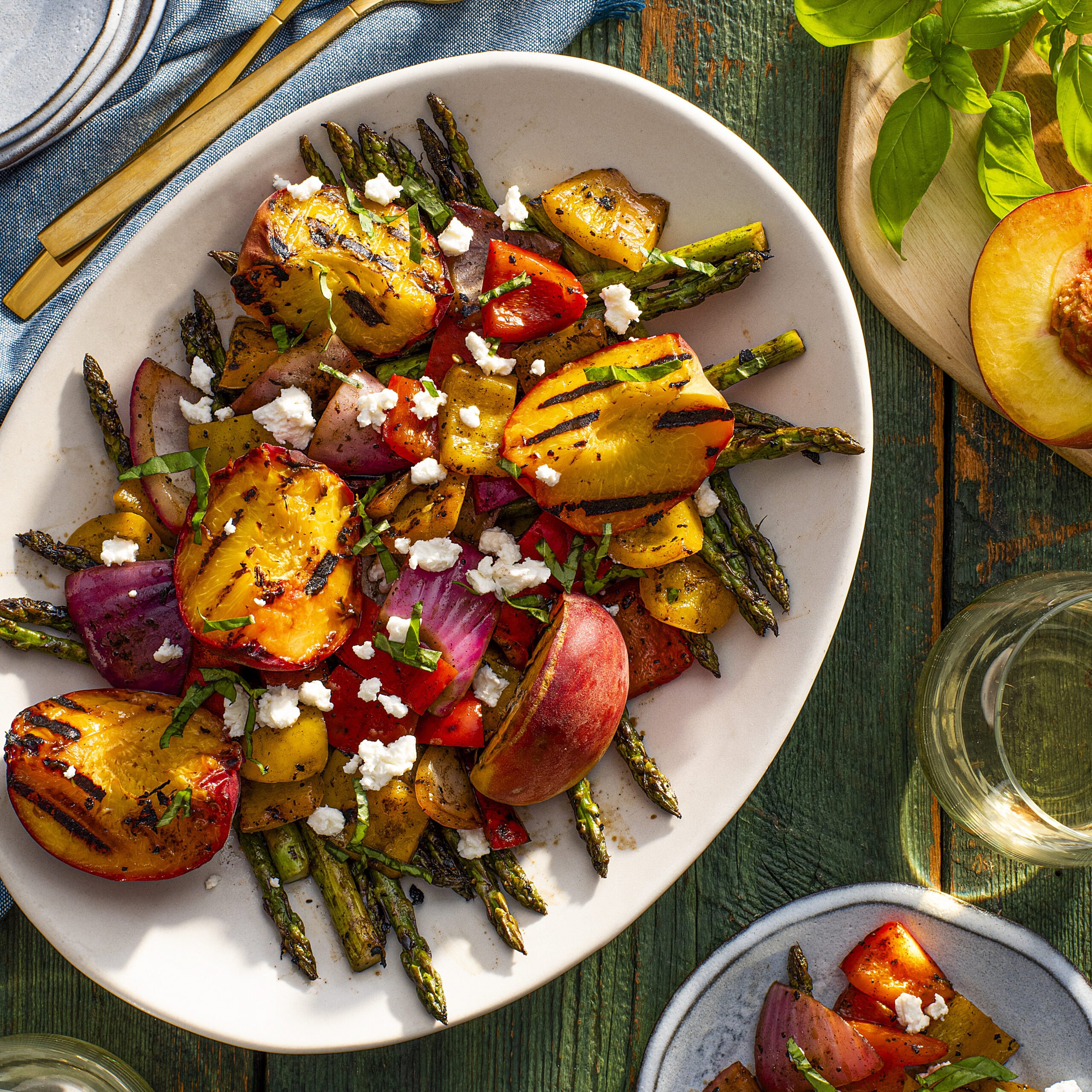 Grilled Peach and Asparagus Salad with Goats Cheese