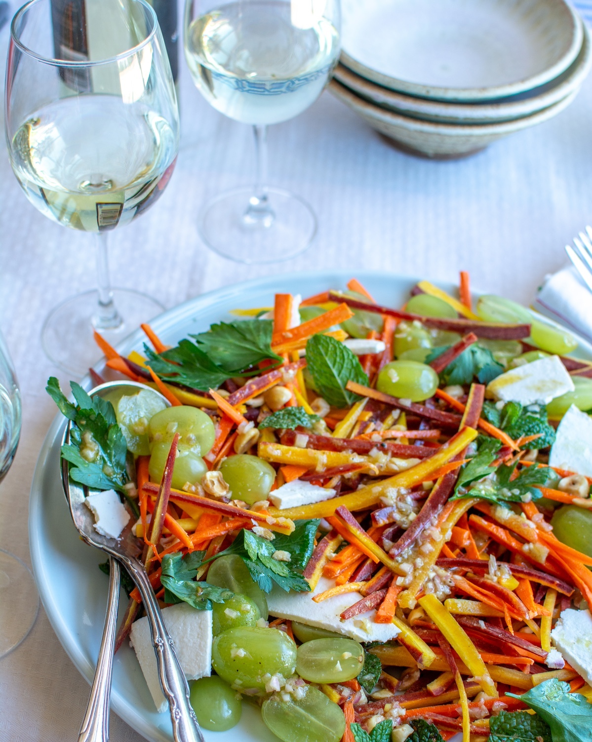 Carrot Salad with Green Grapes, Coriander and Ricotta Salata