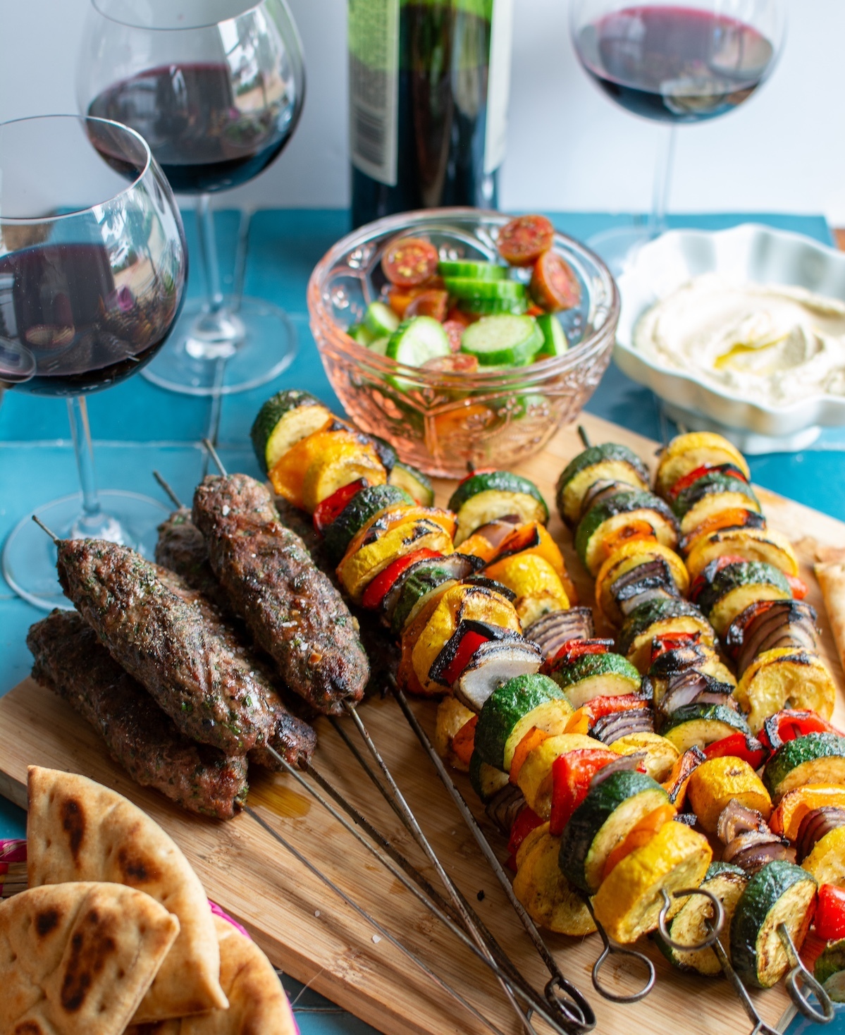 Grilled Lamb Kofta & Veggie Skewers