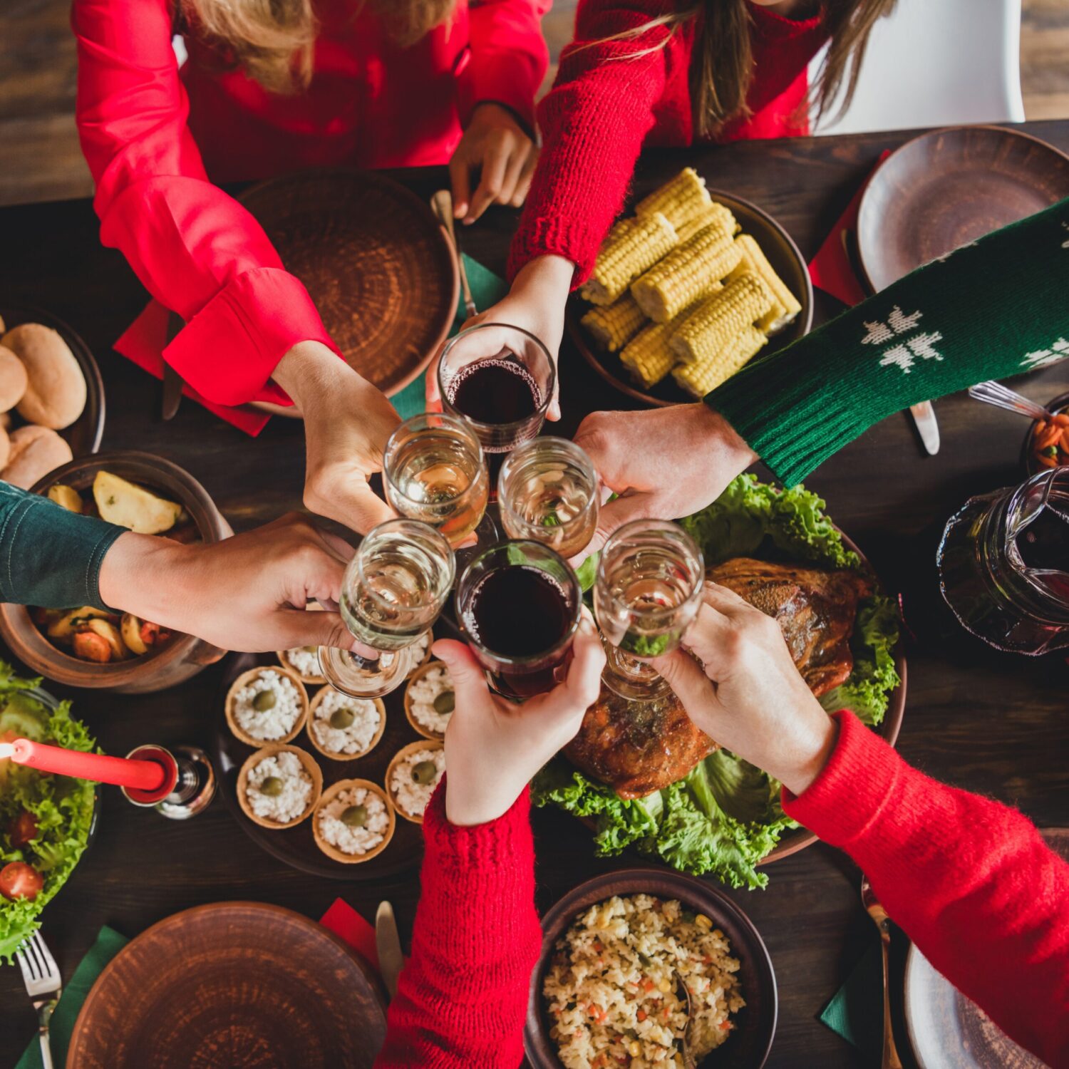 friends celebrating the holidays with california wines