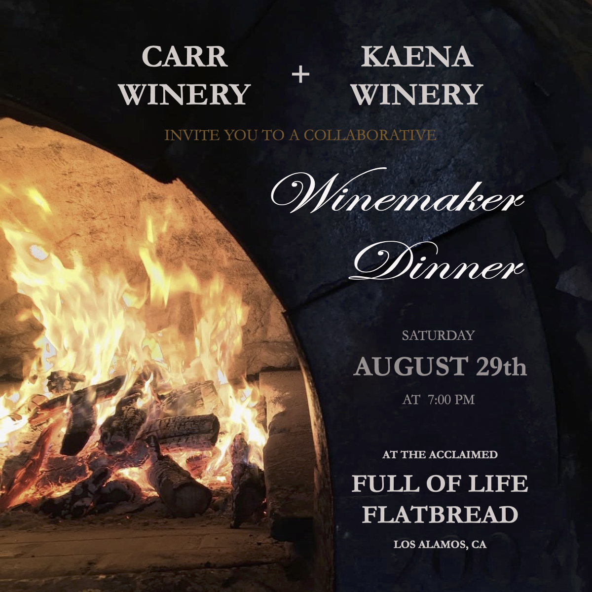 Carr + Kaena Winemaker Dinner at Full of Life Flatbread